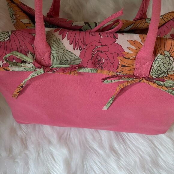 NWOT Caribbean Joe hot pink canvas with tropical prints beach tote . - Picture 7 of 13